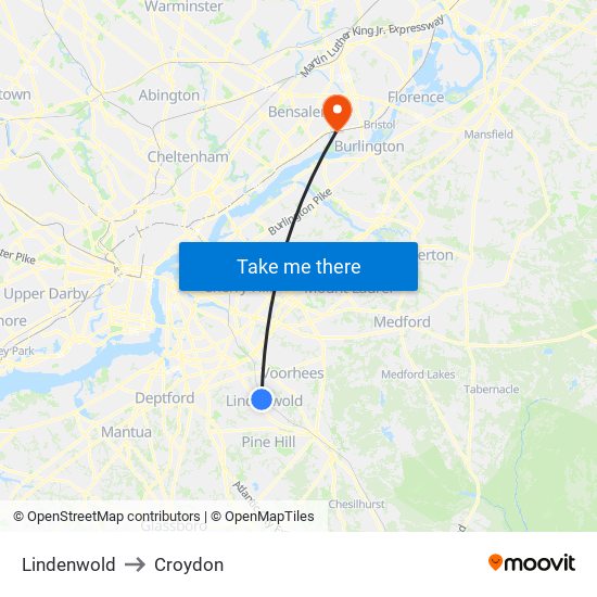 Lindenwold to Croydon map
