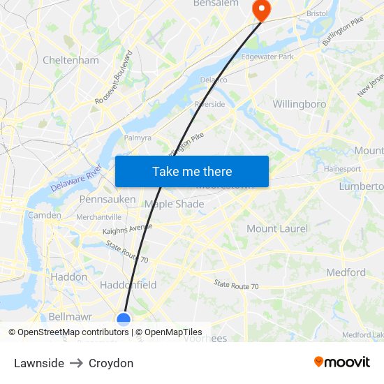 Lawnside to Croydon map