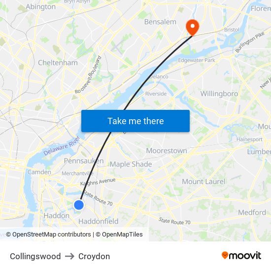Collingswood to Croydon map