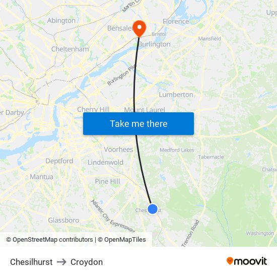 Chesilhurst to Croydon map