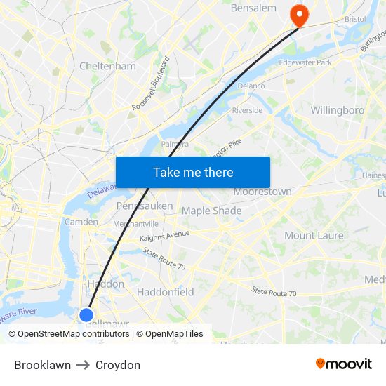 Brooklawn to Croydon map