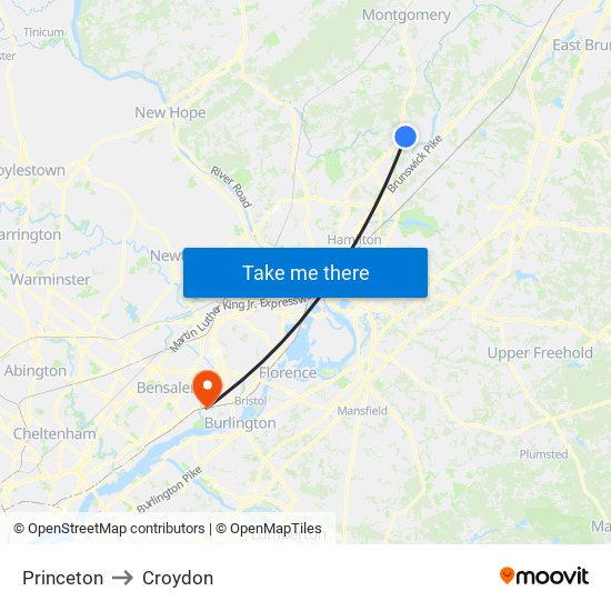 Princeton to Croydon map