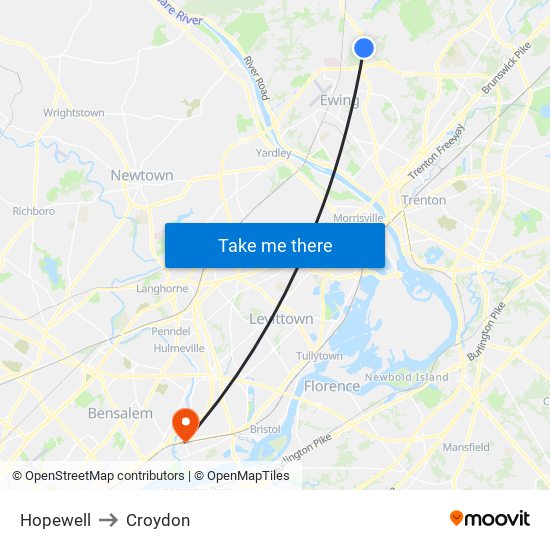 Hopewell to Croydon map