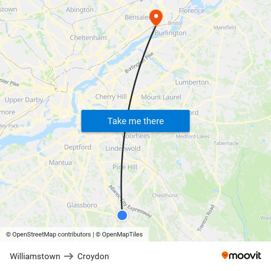 Williamstown to Croydon map