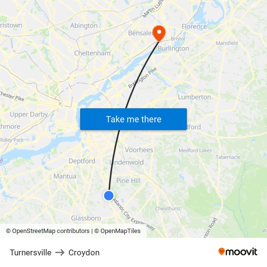 Turnersville to Croydon map