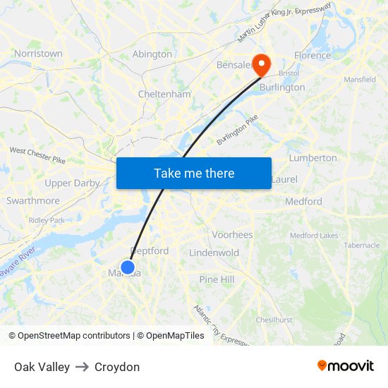 Oak Valley to Croydon map