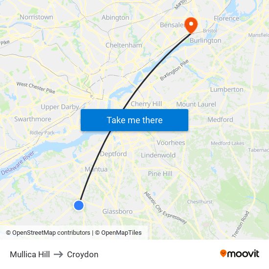 Mullica Hill to Croydon map