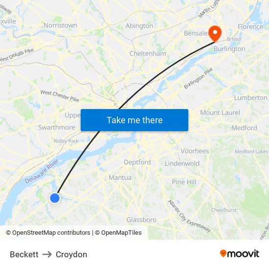 Beckett to Croydon map