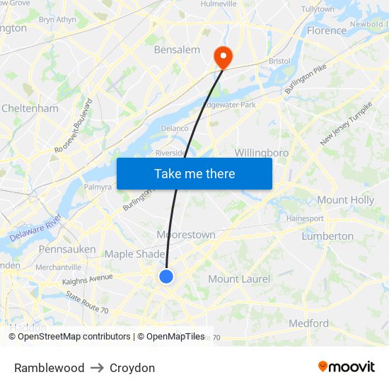 Ramblewood to Croydon map