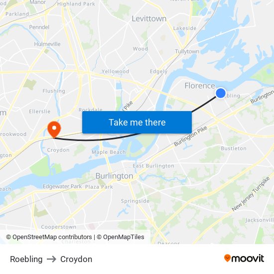 Roebling to Croydon map