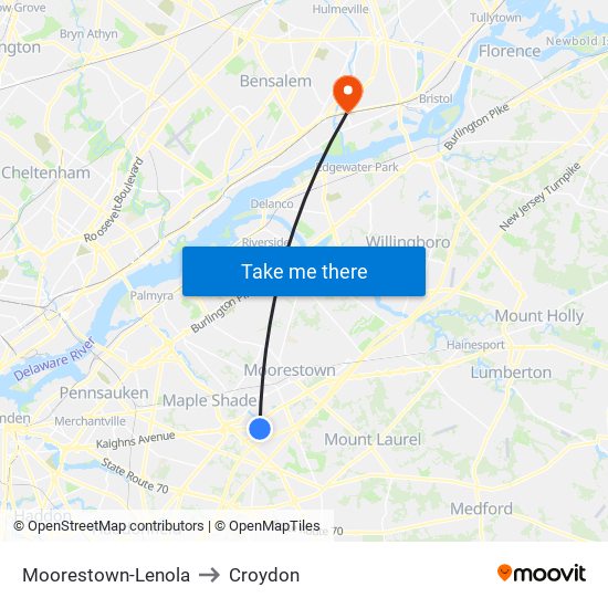 Moorestown-Lenola to Croydon map