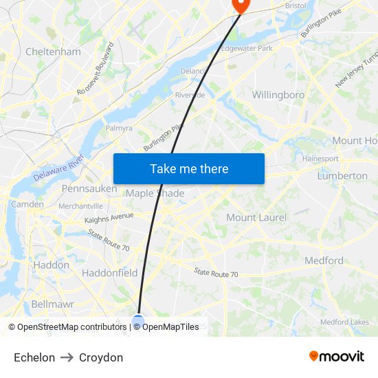 Echelon to Croydon map