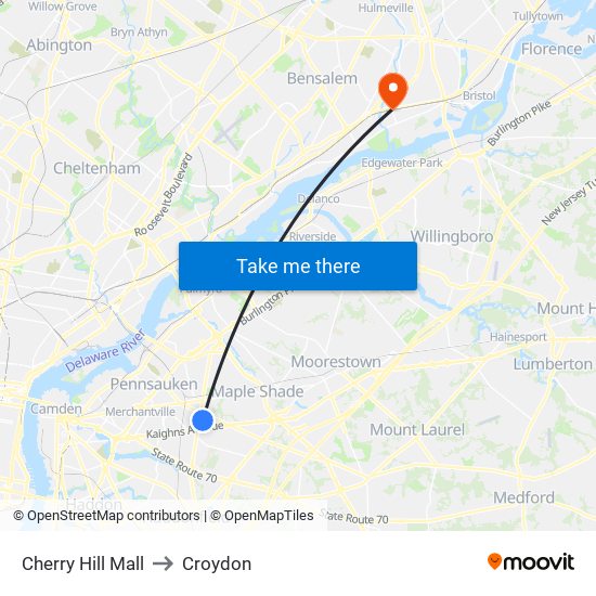 Cherry Hill Mall to Croydon map