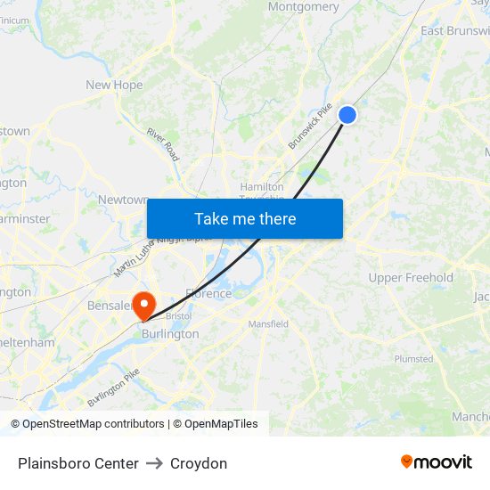 Plainsboro Center to Croydon map