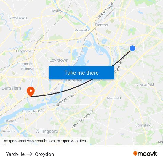 Yardville to Croydon map