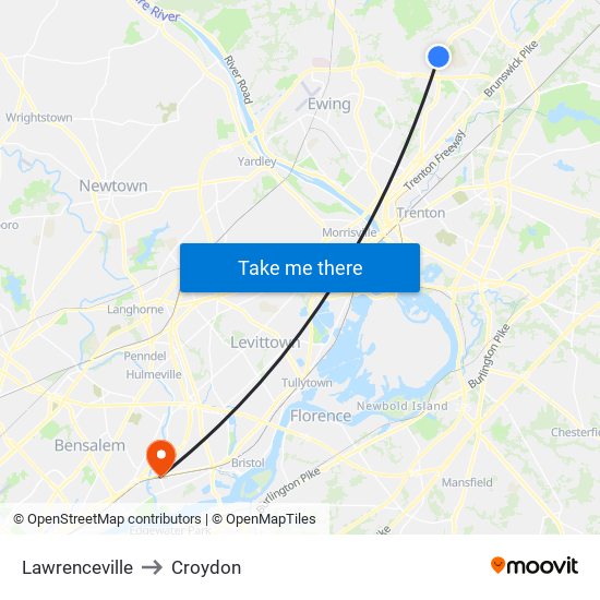 Lawrenceville to Croydon map