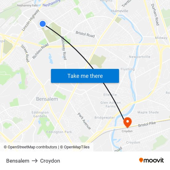 Bensalem to Croydon map