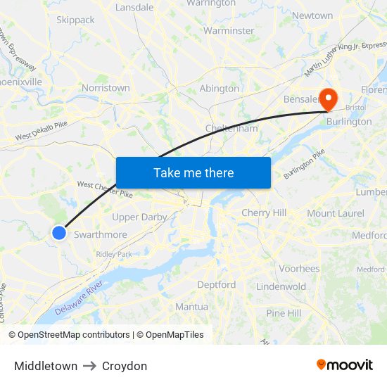 Middletown to Croydon map