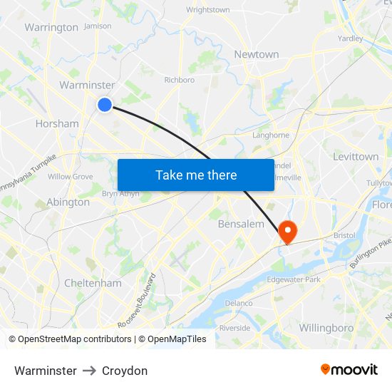 Warminster to Croydon map