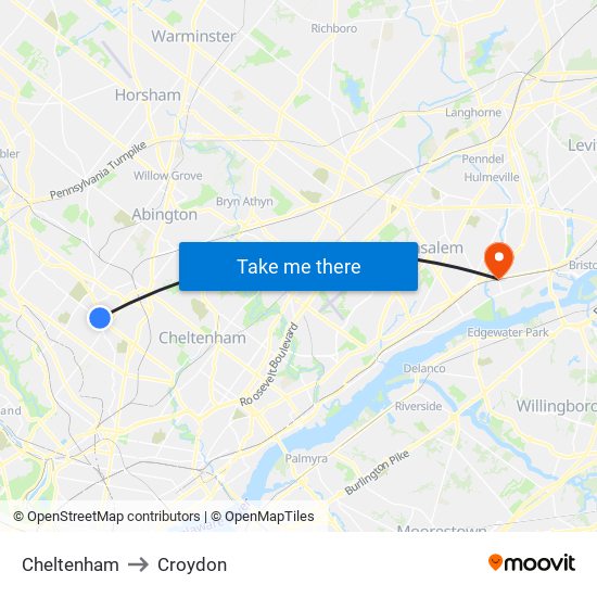 Cheltenham to Croydon map