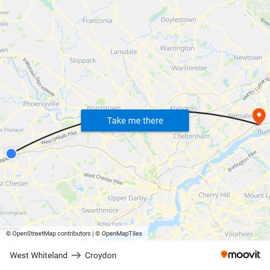 West Whiteland to Croydon map