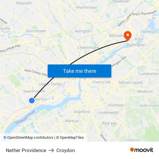 Nether Providence to Croydon map