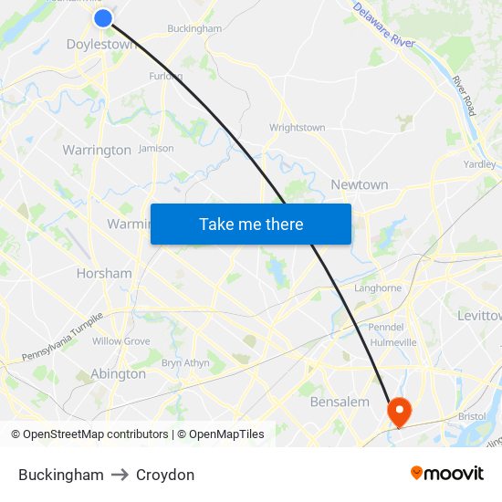 Buckingham to Croydon map