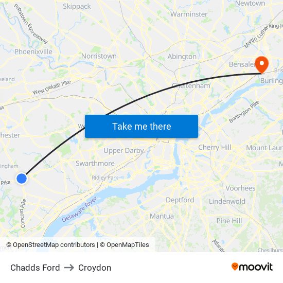 Chadds Ford to Croydon map