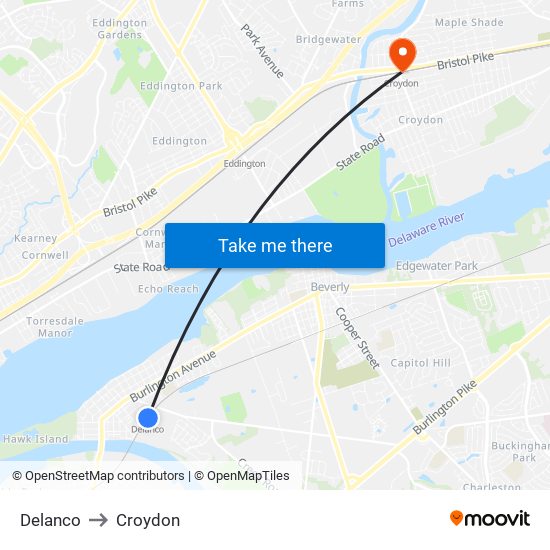 Delanco to Croydon map