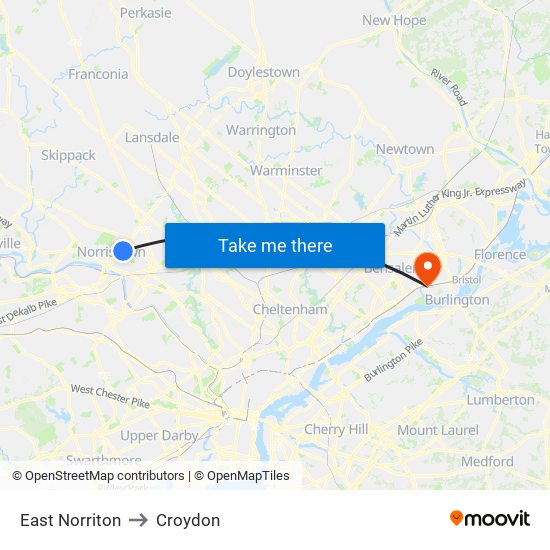 East Norriton to Croydon map