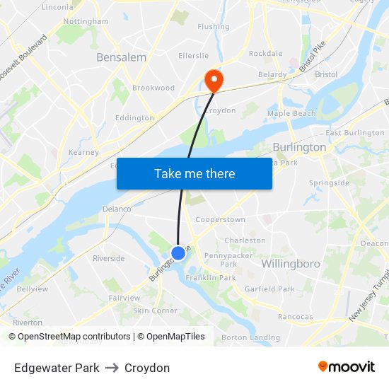 Edgewater Park to Croydon map