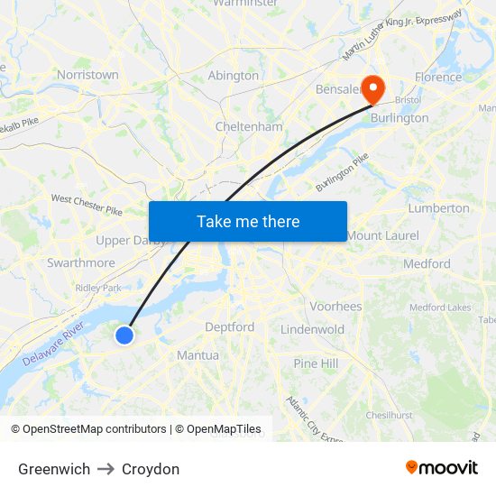 Greenwich to Croydon map