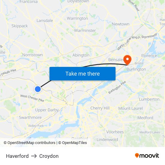 Haverford to Croydon map