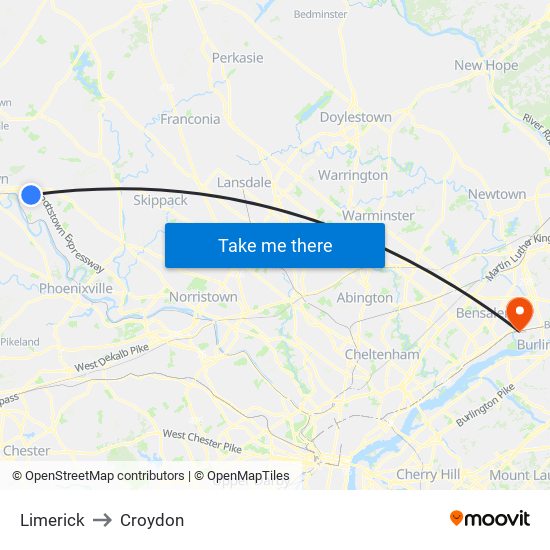 Limerick to Croydon map