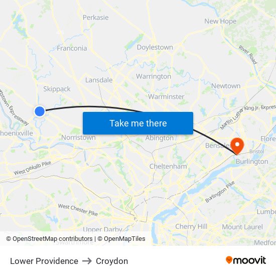Lower Providence to Croydon map