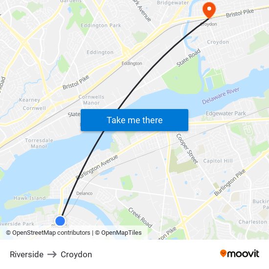 Riverside to Croydon map