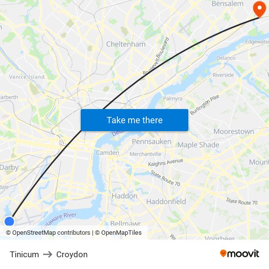 Tinicum to Croydon map