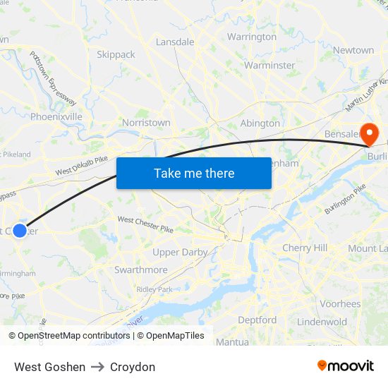 West Goshen to Croydon map