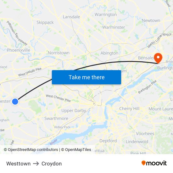 Westtown to Croydon map