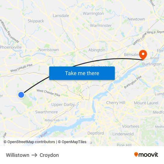 Willistown to Croydon map