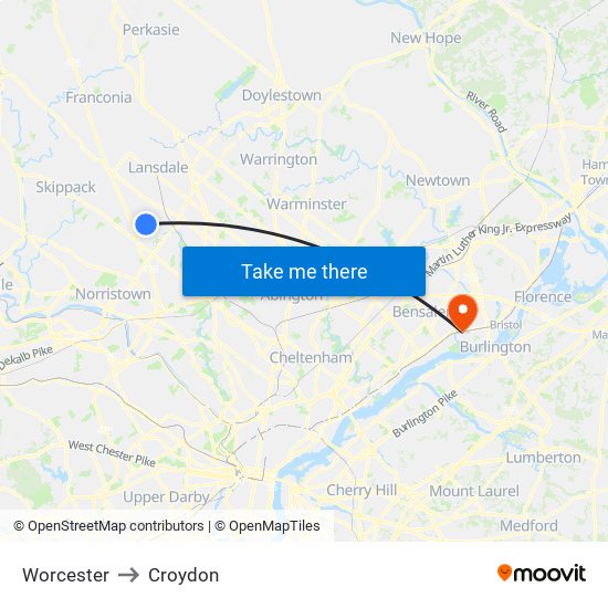 Worcester to Croydon map