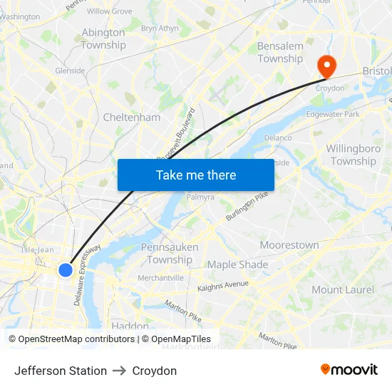 Jefferson Station to Croydon map