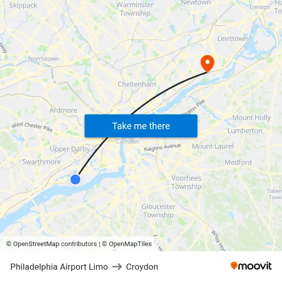 Philadelphia Airport Limo to Croydon map