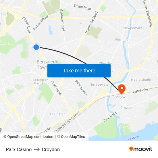 Parx Casino to Croydon map