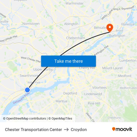 Chester Transportation Center to Croydon map