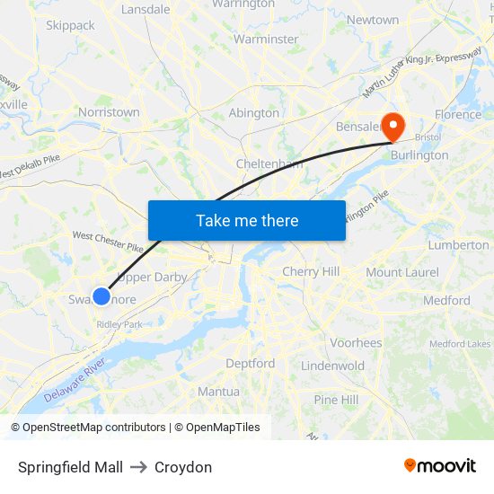 Springfield Mall to Croydon map