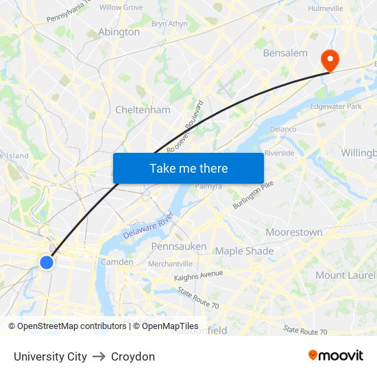 University City to Croydon map