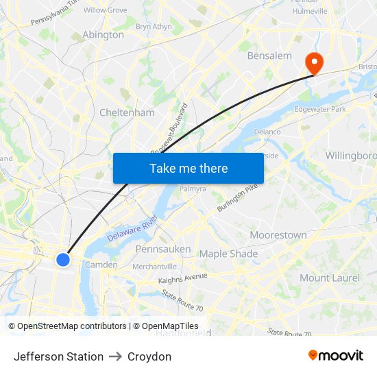 Jefferson Station to Croydon map