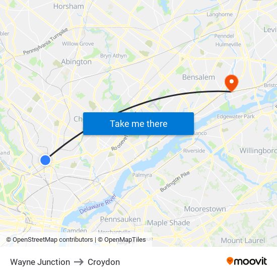 Wayne Junction to Croydon map