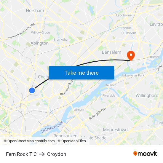 Fern Rock T C to Croydon map